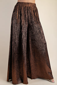 Metallic Bronze Pleated Wide-Leg Palazzo Pants