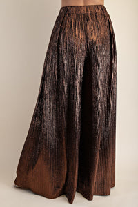 Metallic Bronze Pleated Wide-Leg Palazzo Pants