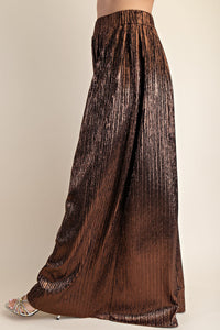 Metallic Bronze Pleated Wide-Leg Palazzo Pants