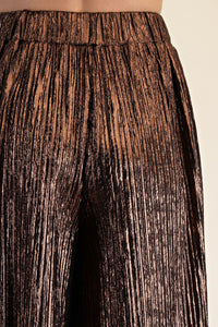 Metallic Bronze Pleated Wide-Leg Palazzo Pants