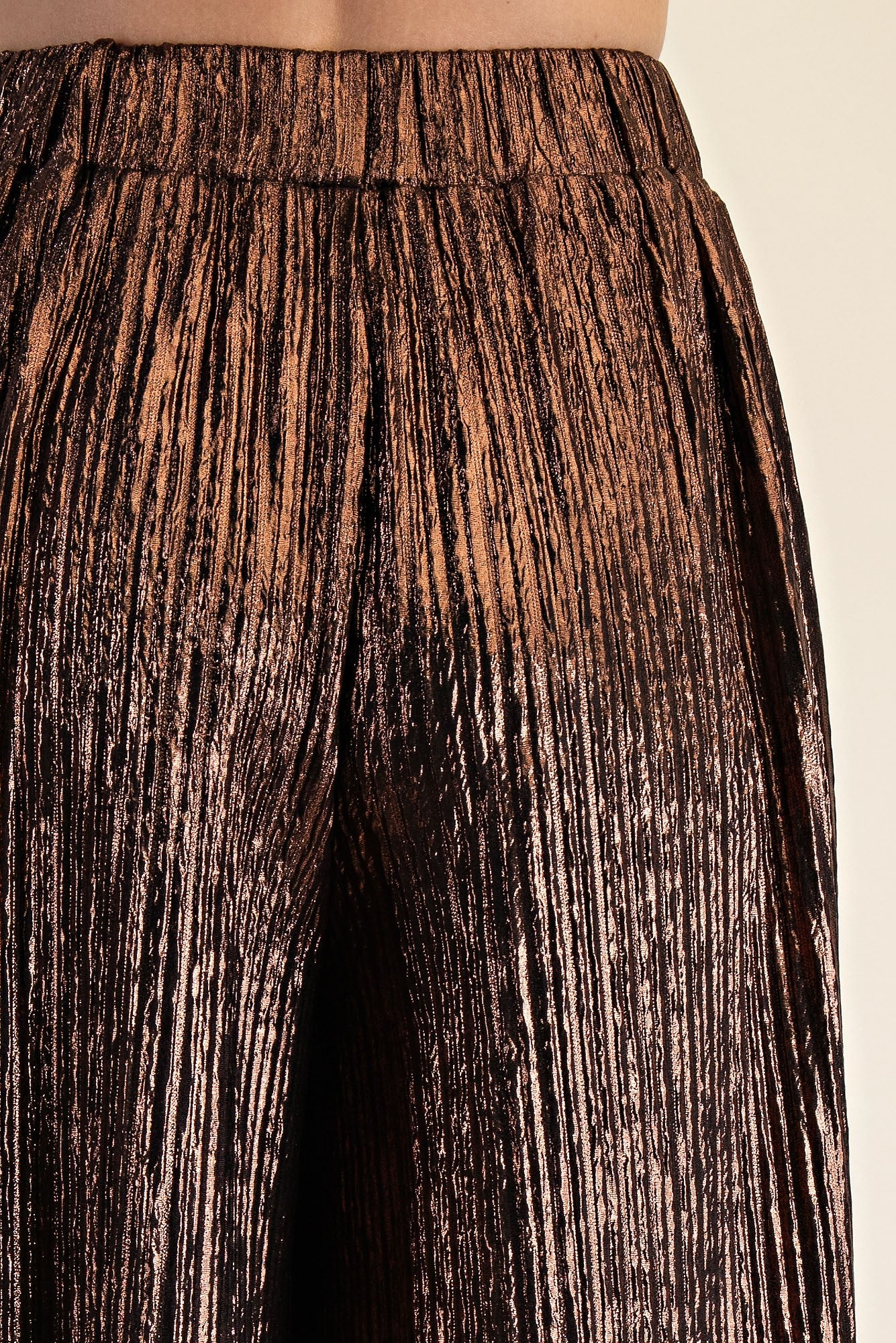 Metallic Bronze Pleated Wide-Leg Palazzo Pants