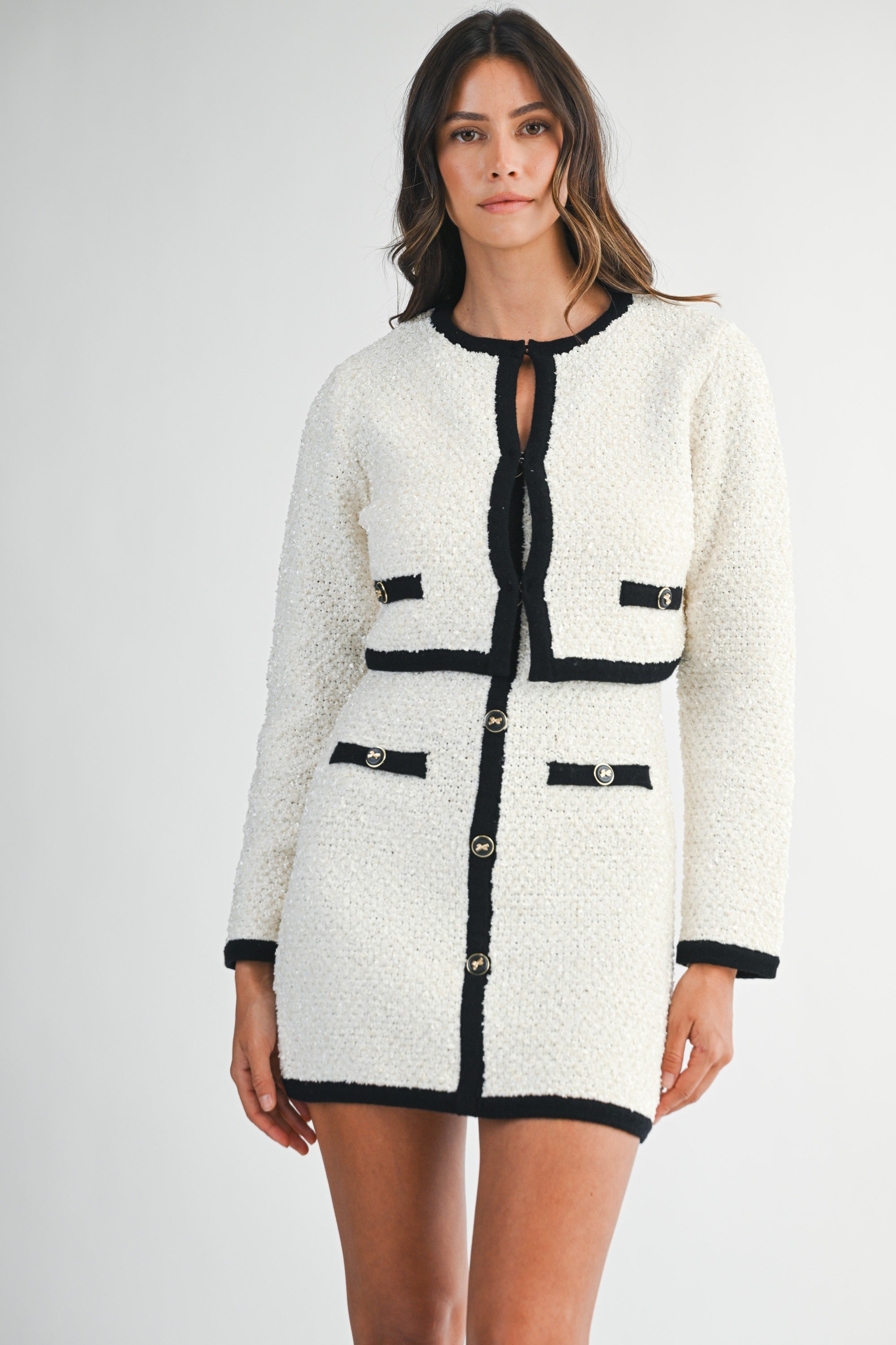 Tweed Knit Mini Dress and Jacket Set