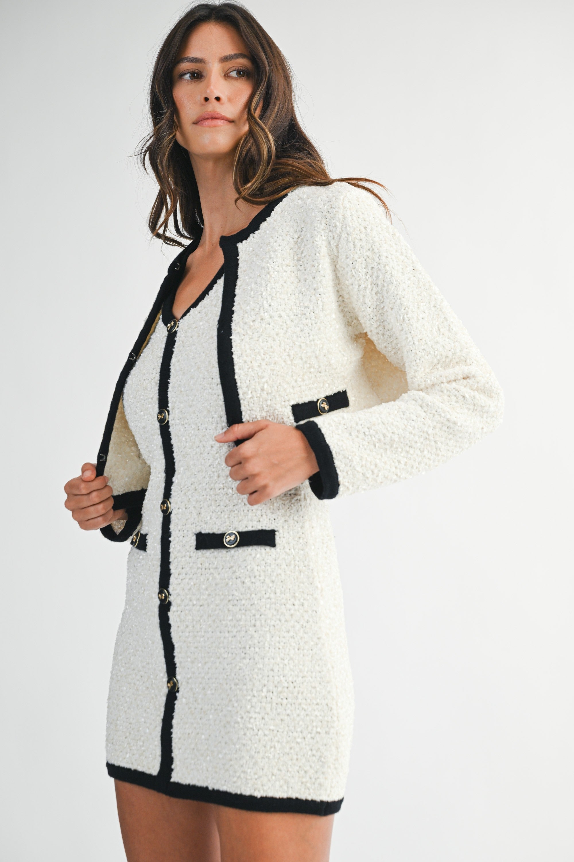 Tweed Knit Mini Dress and Jacket Set