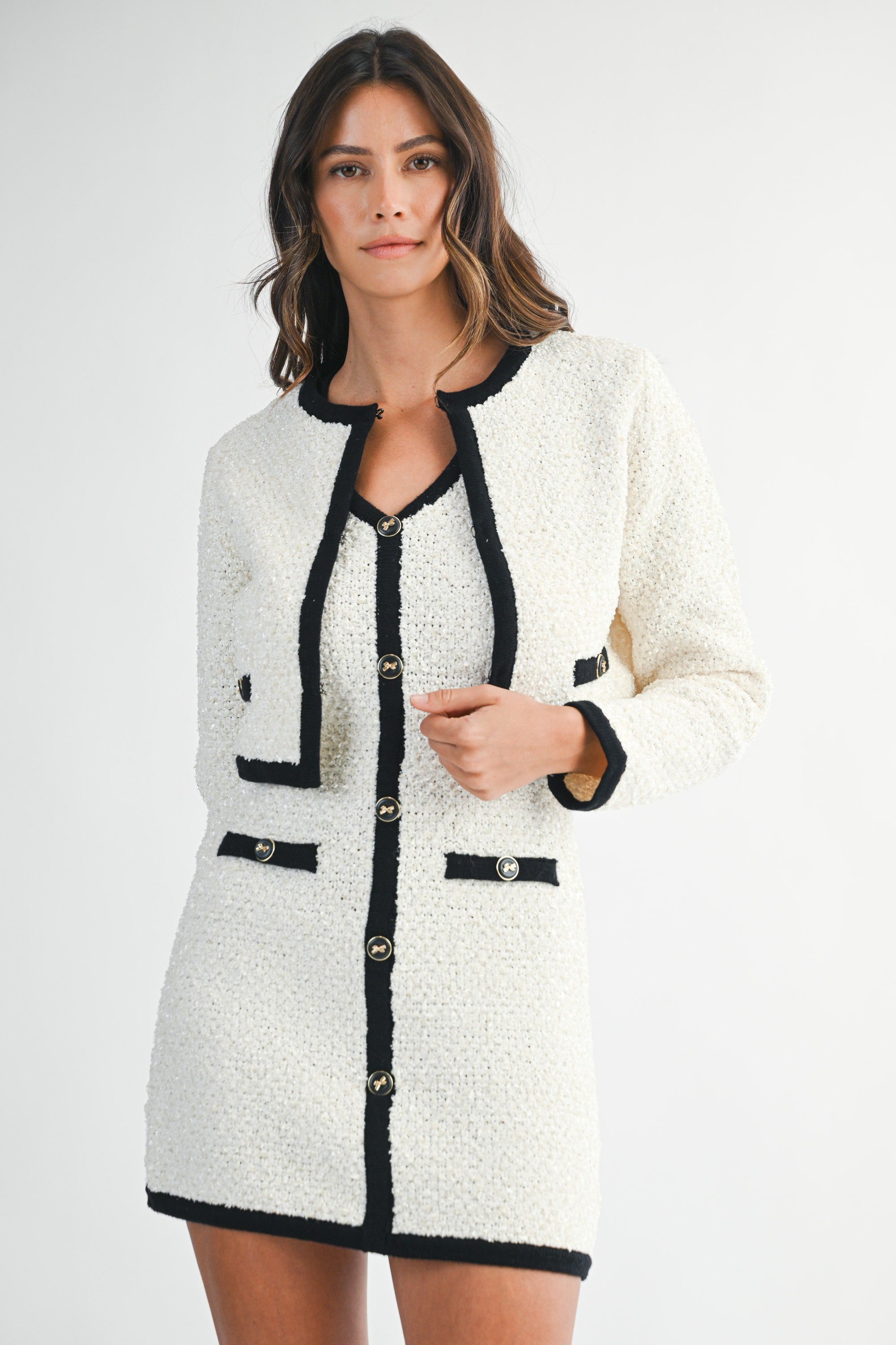 Tweed Knit Mini Dress and Jacket Set
