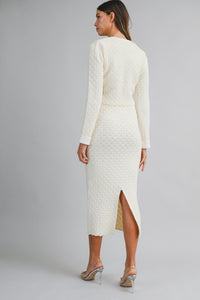 White Tweed Short Sleeve Cropped Jacket and Midi Skirt Set