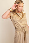 Metallic Nude Drape Sleeveless Top