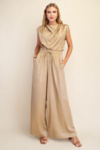 Metallic Nude Drape Sleeveless Top