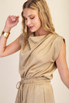 Metallic Nude Drape Sleeveless Top