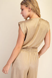 Metallic Nude Drape Sleeveless Top