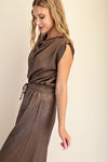 Bronze Metallic Drape Sleeveless Top