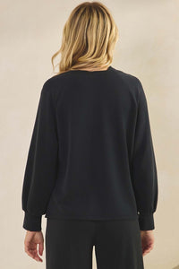 Black Relaxed Fit V-Neck Long Sleeve Blouse