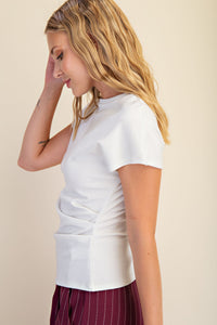 Metallic White Short Sleeve Fitted Top