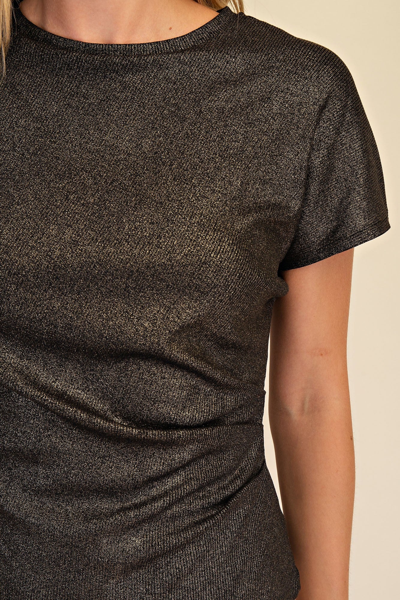 Metallic Gold Short Sleeve Fitted Top