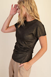 Metallic Gold Short Sleeve Fitted Top