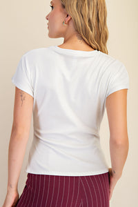 Metallic White Short Sleeve Fitted Top