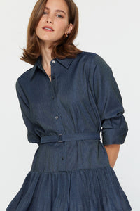 Tiered Denim Shirt Dress with Belt