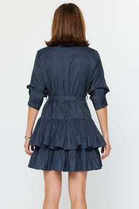 Tiered Denim Shirt Dress with Belt