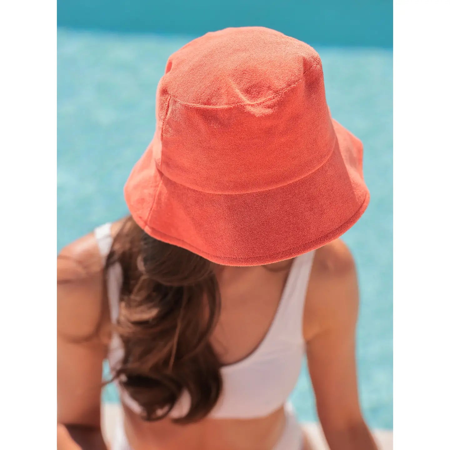 Coral Terry Cloth Bucket Hat with Soft Brim