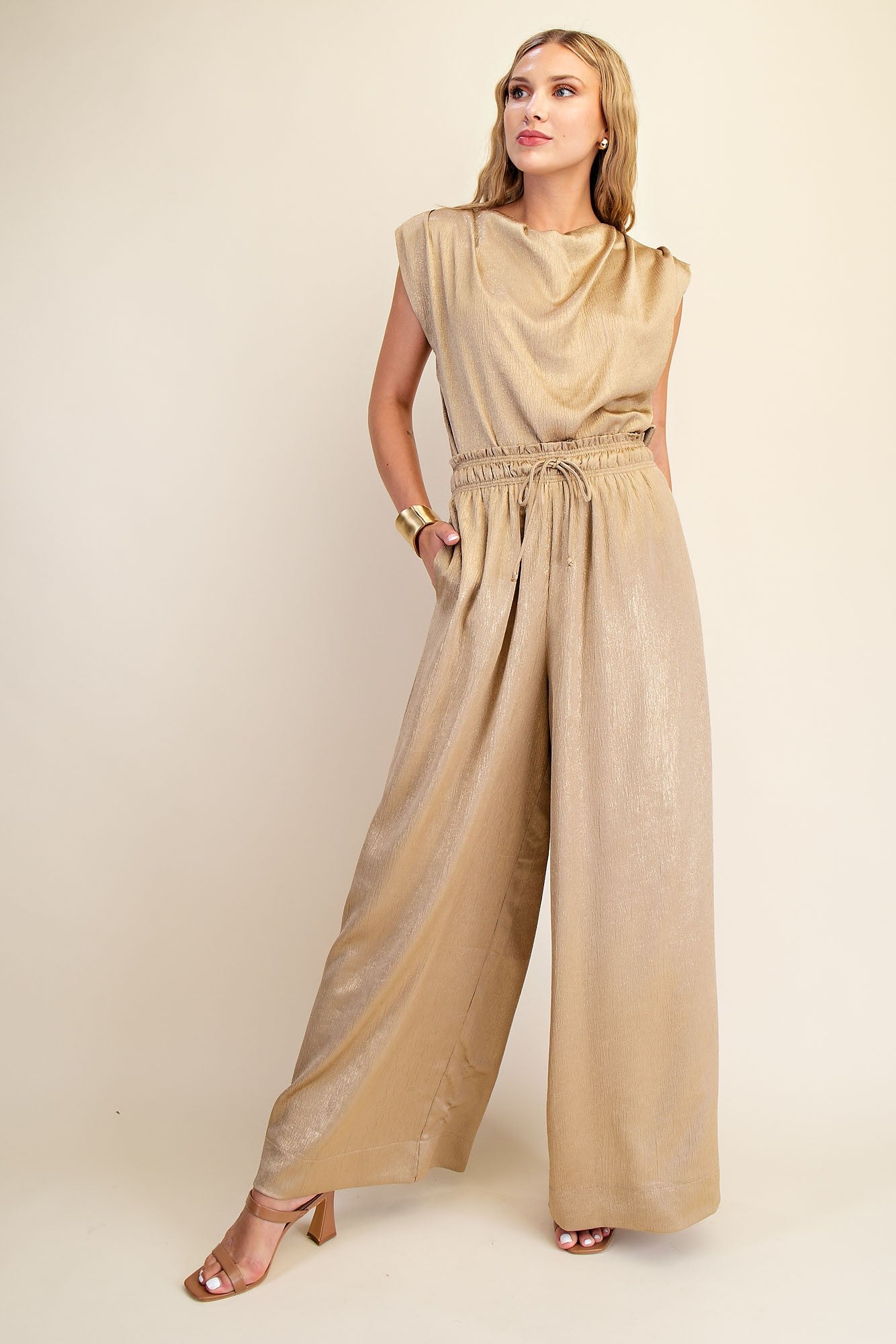 Metallic Nude Wide Leg Lounge Pants