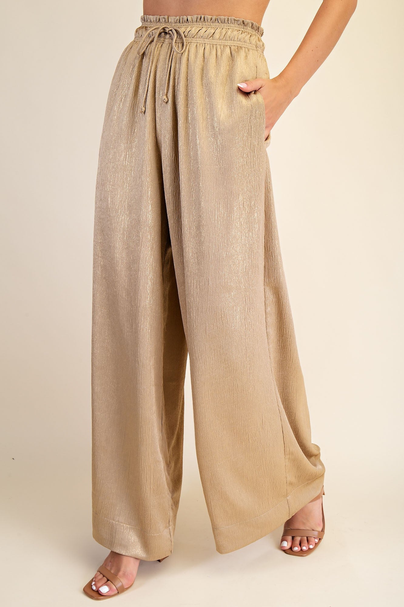 Metallic Nude Wide Leg Lounge Pants
