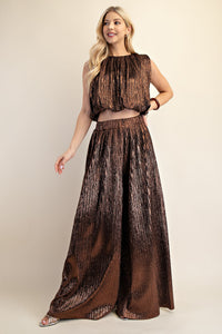 Metallic Bronze Sleeveless Pleated Top