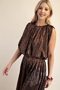 Metallic Bronze Sleeveless Pleated Top