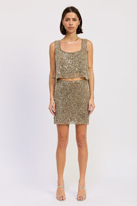 Gold Sequin Cropped Tank Top with Scoop Neckline