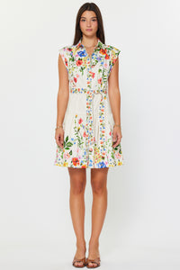 Sleeveless Floral Shirt Dress with Tie Waist