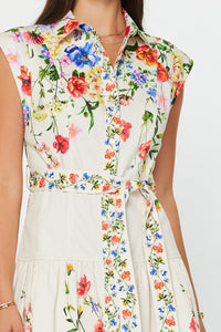 Sleeveless Floral Shirt Dress with Tie Waist
