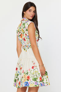 Sleeveless Floral Shirt Dress with Tie Waist
