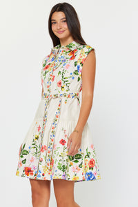 Sleeveless Floral Shirt Dress with Tie Waist