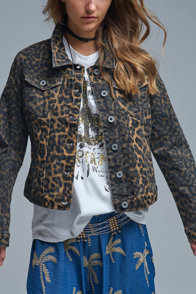 Leopard Print Denim Jacket