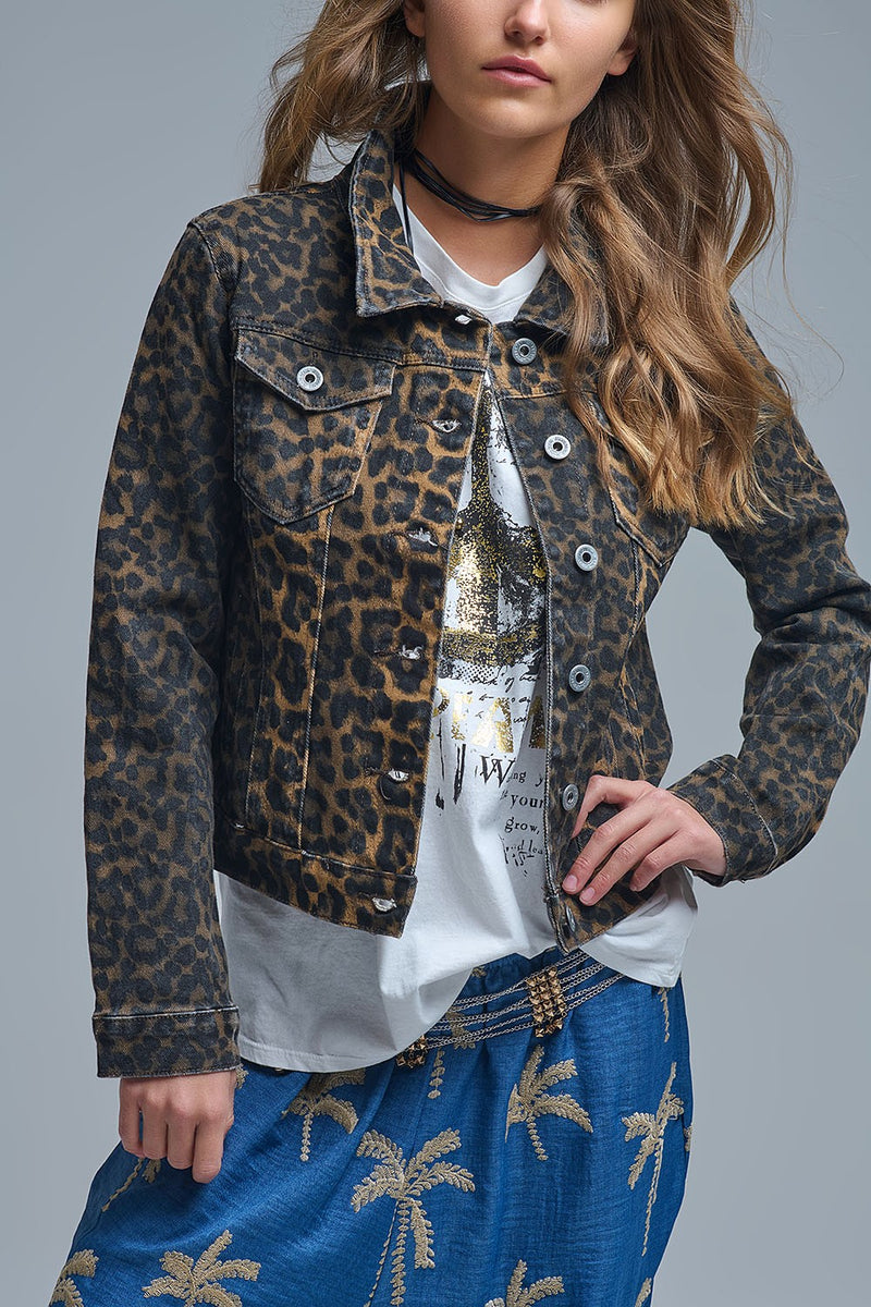 Leopard Print Denim Jacket