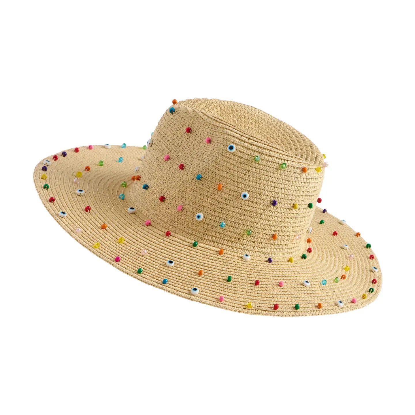 Wide Brim Hat with Multicolor Beaded Detail