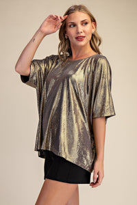 Metallic Gold Foil Dolman Sleeve Top