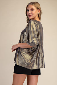 Metallic Gold Foil Dolman Sleeve Top