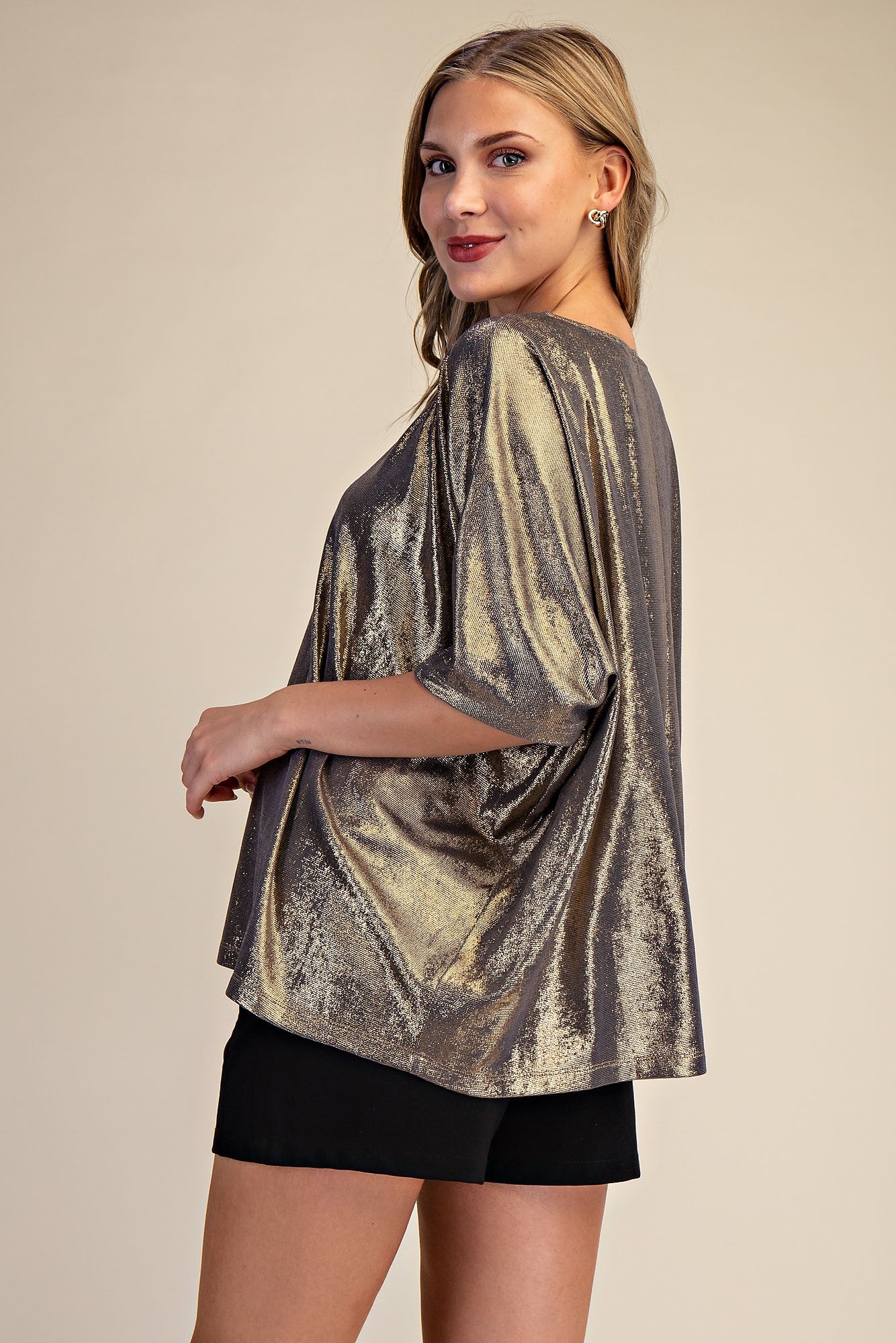 Metallic Gold Foil Dolman Sleeve Top