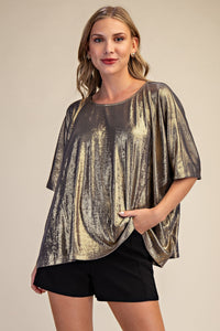 Metallic Gold Foil Dolman Sleeve Top