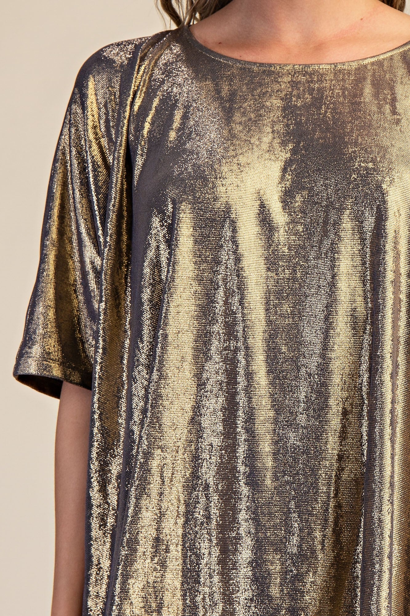 Metallic Gold Foil Dolman Sleeve Top
