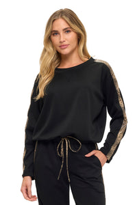 Black Snake Print Stripe Long Sleeve Lounge Top