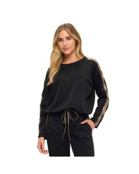 Black Snake Print Stripe Long Sleeve Lounge Top