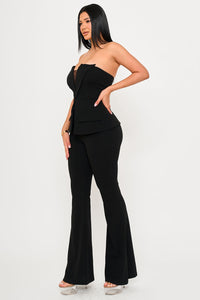 Black Strapless Collar Detail Peplum Flare Jumpsuit