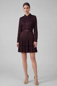 Cherry Belted Tiered Shirt Dress