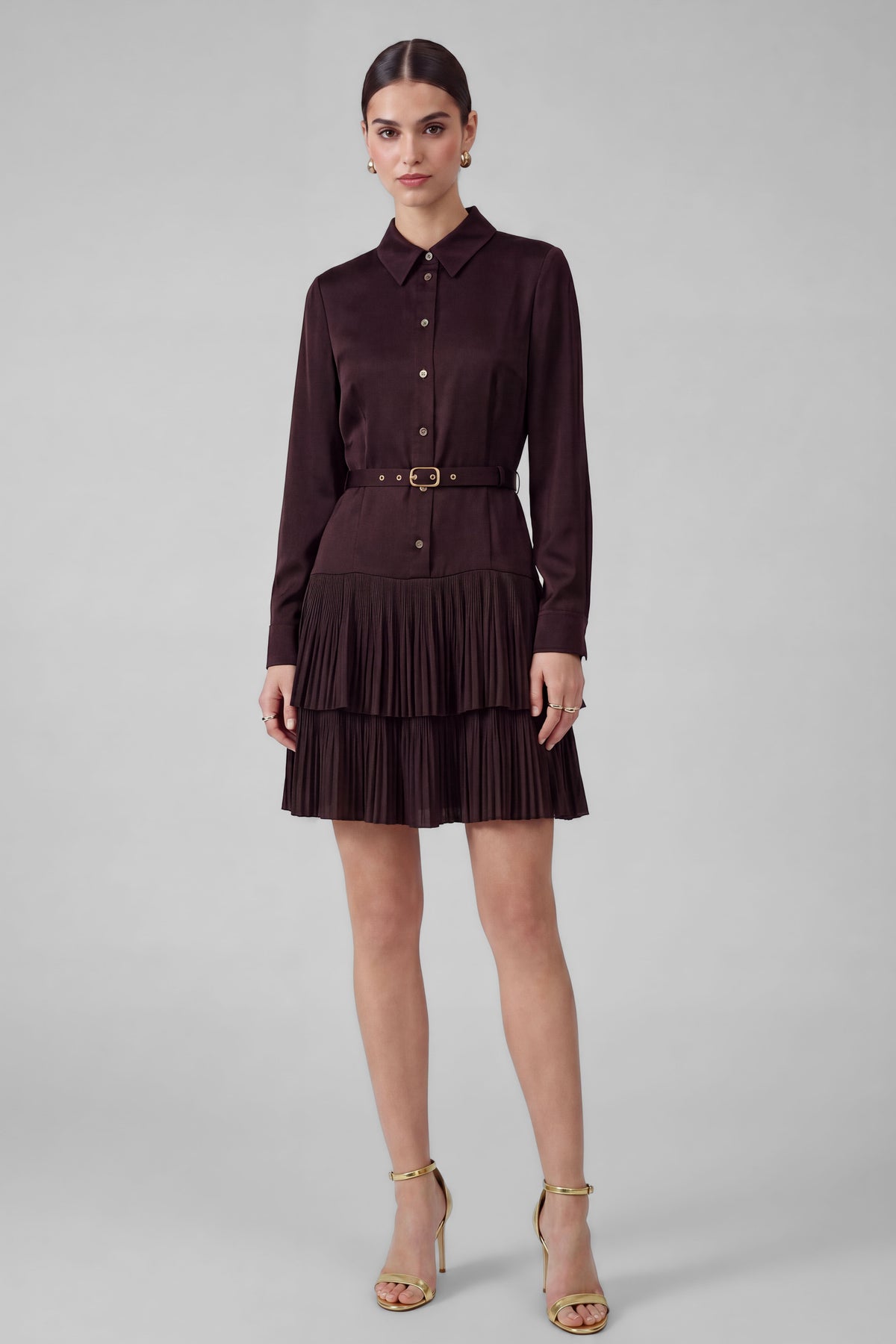 Cherry Belted Tiered Shirt Dress