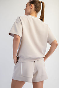 Nude V-Neck Oversized Sweatshirt with Contrast Trim