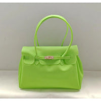 Bright Structured Top Handle Satchel with Gold Turn Lock Closure
