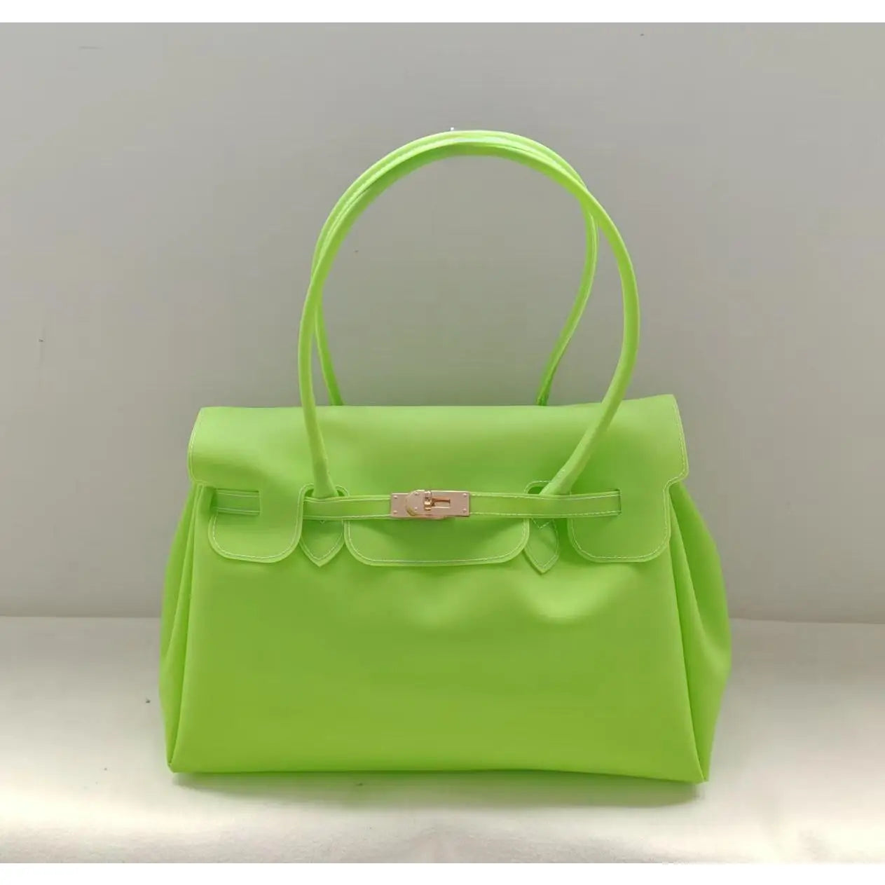 Bright Structured Top Handle Satchel with Gold Turn Lock Closure