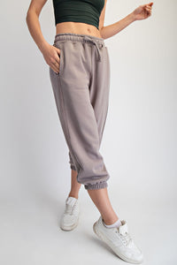 Gray Cropped Jogger Sweatpants with Drawstring Waist