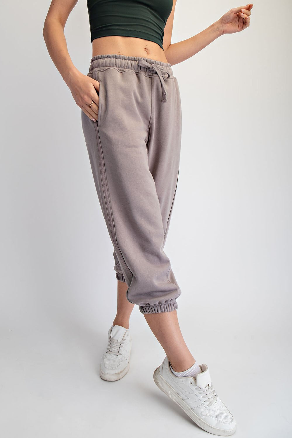 Gray Cropped Jogger Sweatpants with Drawstring Waist