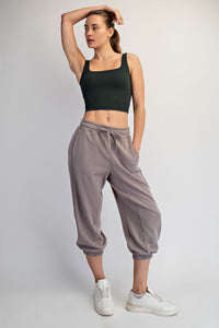 Gray Cropped Jogger Sweatpants with Drawstring Waist